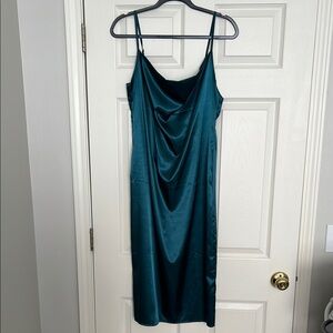Cami Teal Satin Slip Dress